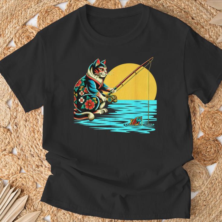 釣り 猫 面白いtシャツ 釣りバカ 釣り人 メンズ おもしろ ネタ 面白い 服 オリジナル 海釣り 川釣り Tシャツ 高齢者への贈り物