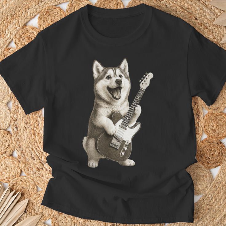 面白いtシャツ シベリアンハスキー 犬 ギター イヌ メンズ グッズ かわいい おもしろ 面白い 服 ネタ Tシャツ 高齢者への贈り物