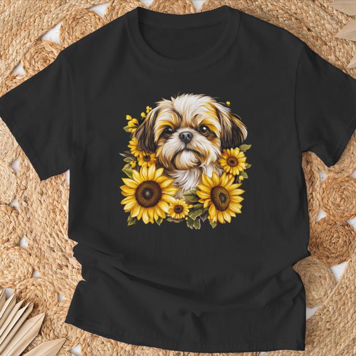 面白いtシャツ シーズー ひまわり わんこ メンズ 犬好き グッズ かわいい おもしろ 面白い 服 ネタ 長袖tシャツ Tシャツ 高齢者への贈り物