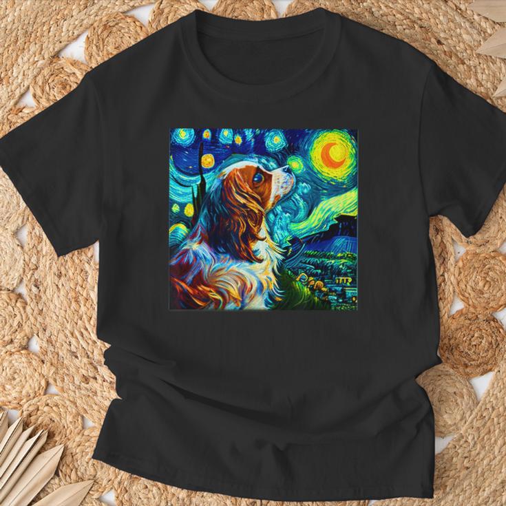 面白いtシャツ 犬 キャバリア ゴッホ 星月夜 わんこ メンズ おもしろ グッズ 服 かわいい Tシャツ 高齢者への贈り物