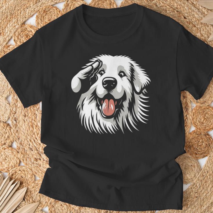 面白いグレート ピレニーズの顔の犬のグラフィック デザイン Tシャツ 高齢者への贈り物
