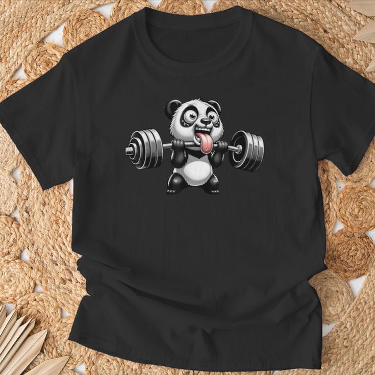 面白いパンダ ウエイトリフティング ジム ボディービル 熊 ワーク Tシャツ 高齢者への贈り物