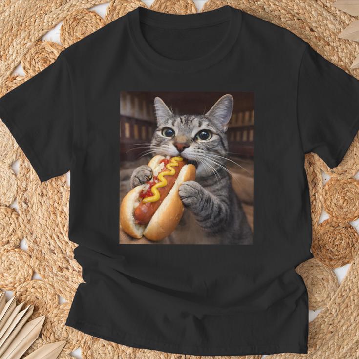 面白い猫を食べるホットドッグtシャツ リアルなタビーキャットフード ユーモア Tシャツ 高齢者への贈り物