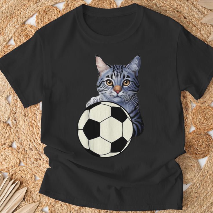 面白い猫サッカーボールグラフィック子猫のスポーツ愛好家のコスチューム Tシャツ 高齢者への贈り物