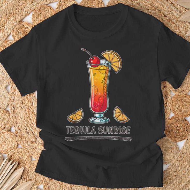 鮮やかなテキーラの日の出ドリンクイラスト Tシャツ 高齢者への贈り物