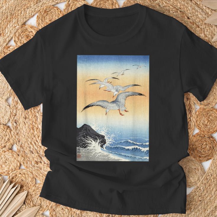 鳥 カモメ 波 海 ヴィンテージ 和 浮世絵 木版画 Tシャツ 高齢者への贈り物