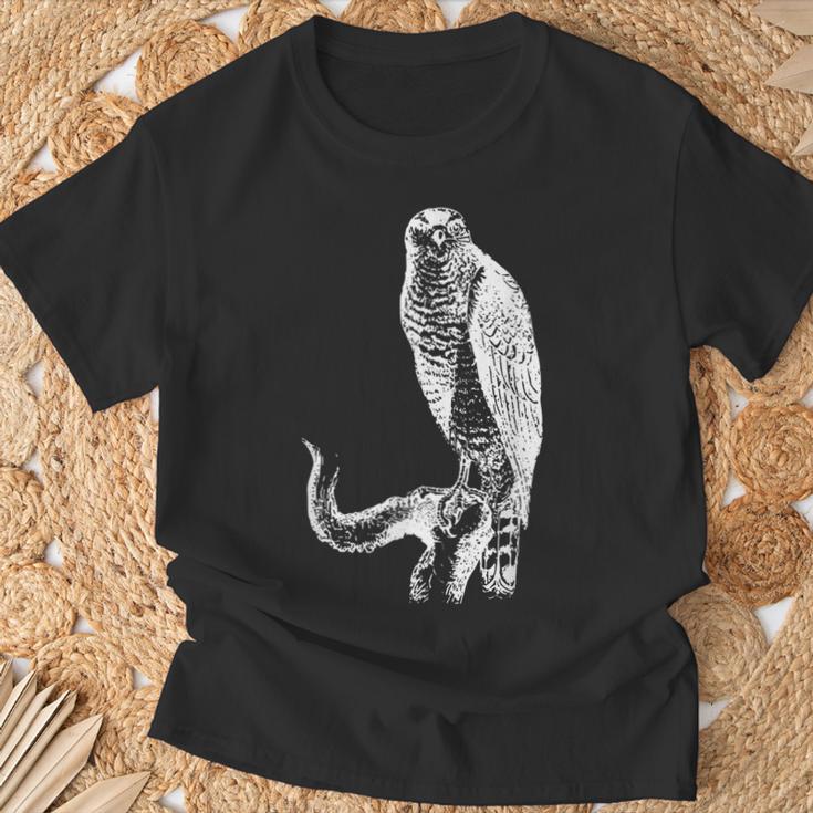 黒い線画 鷹 鳥獣戯画 Tシャツ 高齢者への贈り物