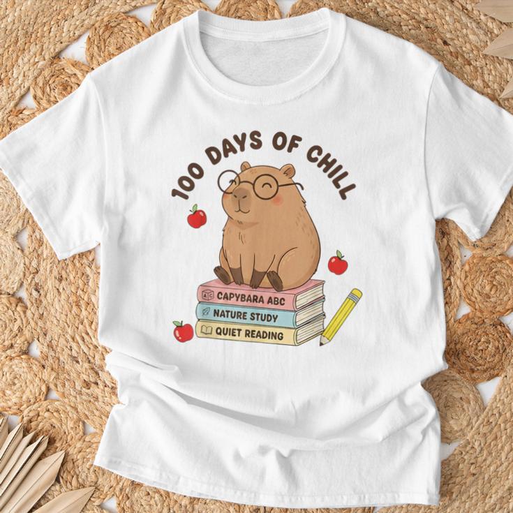 100 Days Of Chill Cute Capybara School Book Lover T-Shirt Gifts for Old Men