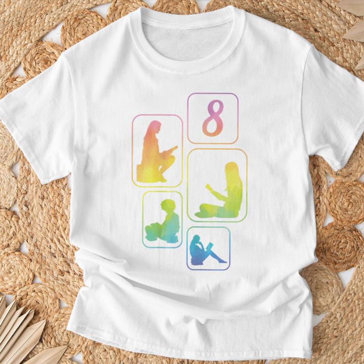 8th Birthday Book Reading Bookworm Book Lover Girls T-Shirt Gifts for Old Men