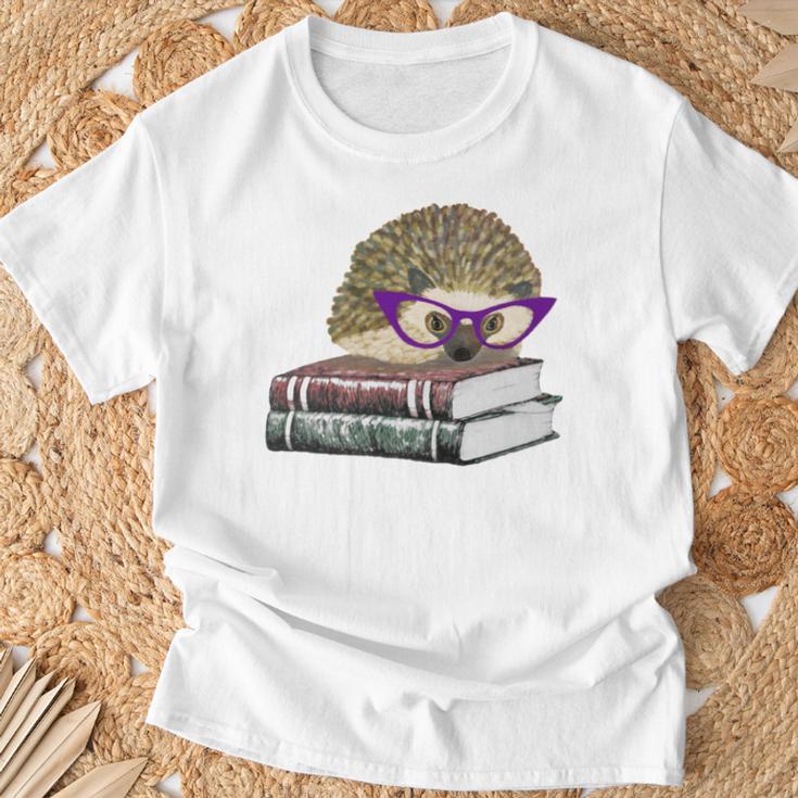 Adorable Hedgehog Book Nerd Tee Shirt T-Shirt Gifts for Old Men