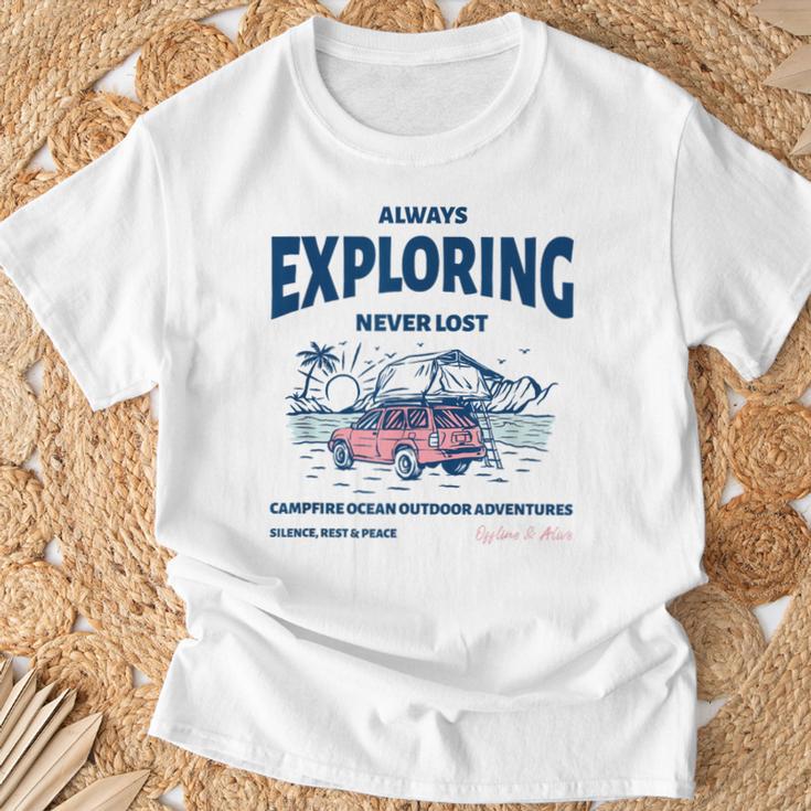 Always Exploring Campfire Ocean Outdoor ビーチライフグラフィック Tシャツ 高齢者への贈り物