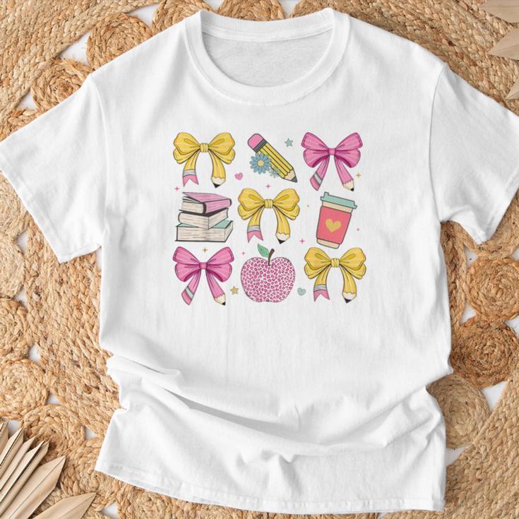 Apple Coquette Bow Books First Day Of School Back To School T-Shirt Gifts for Old Men