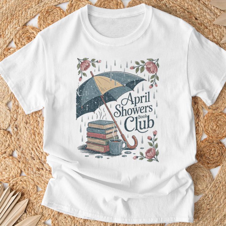 April Showers Book Club Spring Peonies Cozy Hygge Reader T-Shirt Gifts for Old Men