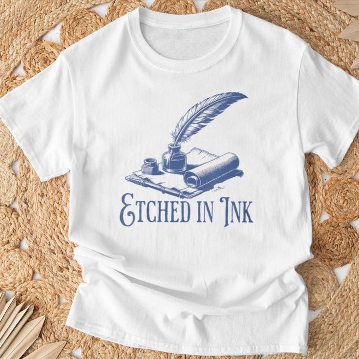 Author Writer Dark Academia Etched In Ink Book Library T-Shirt Gifts for Old Men