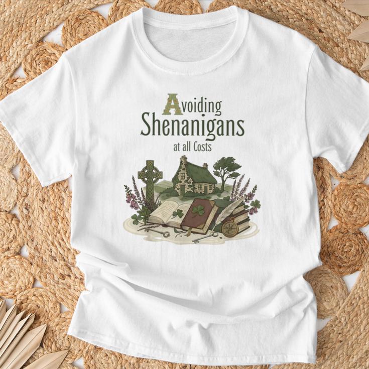 Avoiding Shenanigans Irish St Patricks Day Book Reader T-Shirt Gifts for Old Men