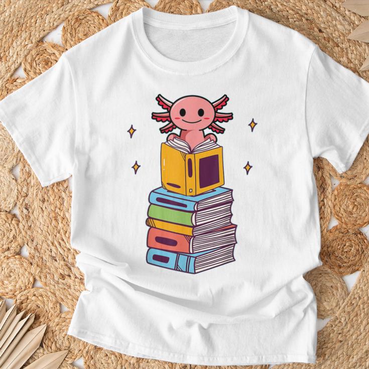 Axolotl Bookworm Girls Cute Book Reading Axolotl Pink T-Shirt Gifts for Old Men