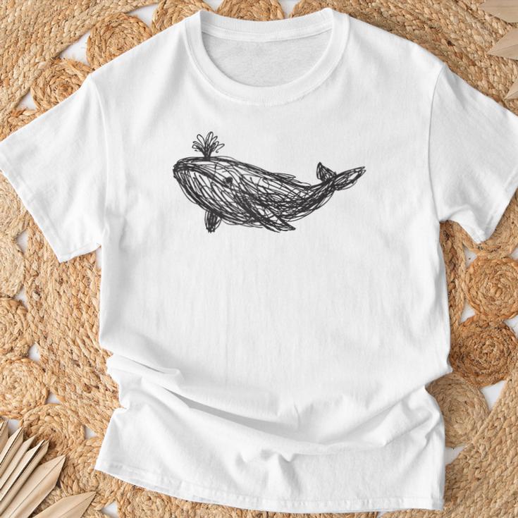 Ballena Boceto Ballena Azul Océano In Mangas Camiseta unisex Regalos para ancianos