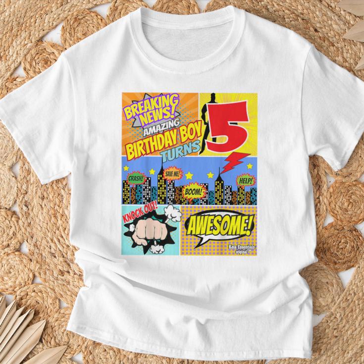 Birthday Boys Shirt Age 5 Superhero Comic Book Theme Party T-Shirt Gifts for Old Men