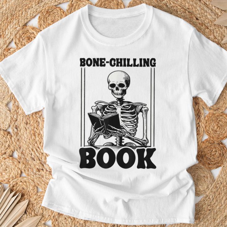 Bone-Chilling Book Book Lover Bookworm Skeleton Book T-Shirt Gifts for Old Men