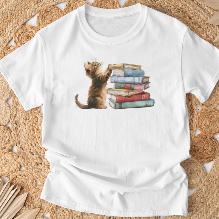 Book Cat Lover Reading Read Books T-Shirt Gifts for Old Men