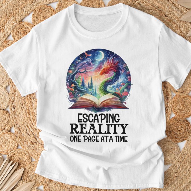 Book Dragon Reading Escaping Reality One Page Bookish Dragon T-Shirt Gifts for Old Men