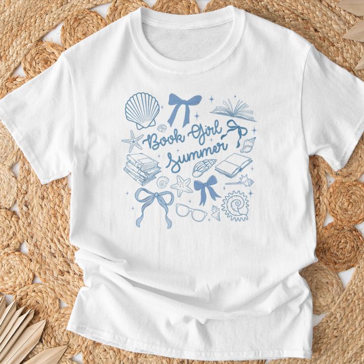 Book Girl Summer Bow Beach Seashell Summer T-Shirt Gifts for Old Men