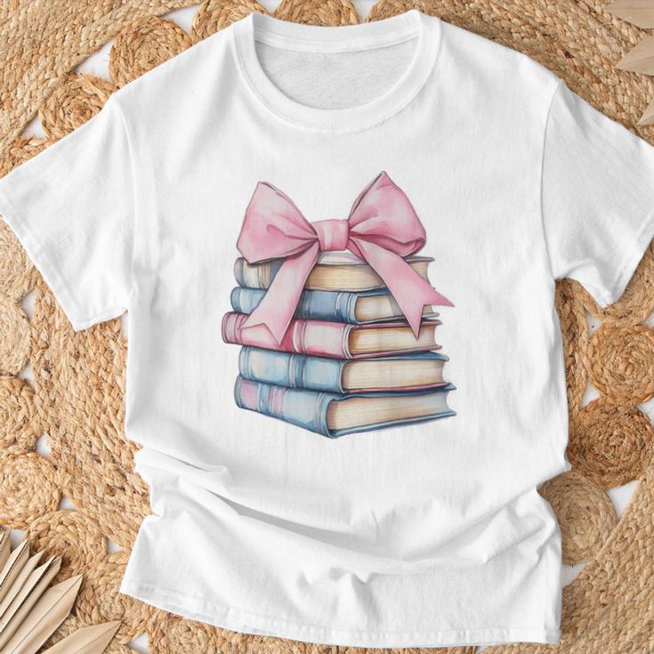 Book Lover Coquette Bow Pink Dainty Ribbon Cute Bookworm T-Shirt Gifts for Old Men