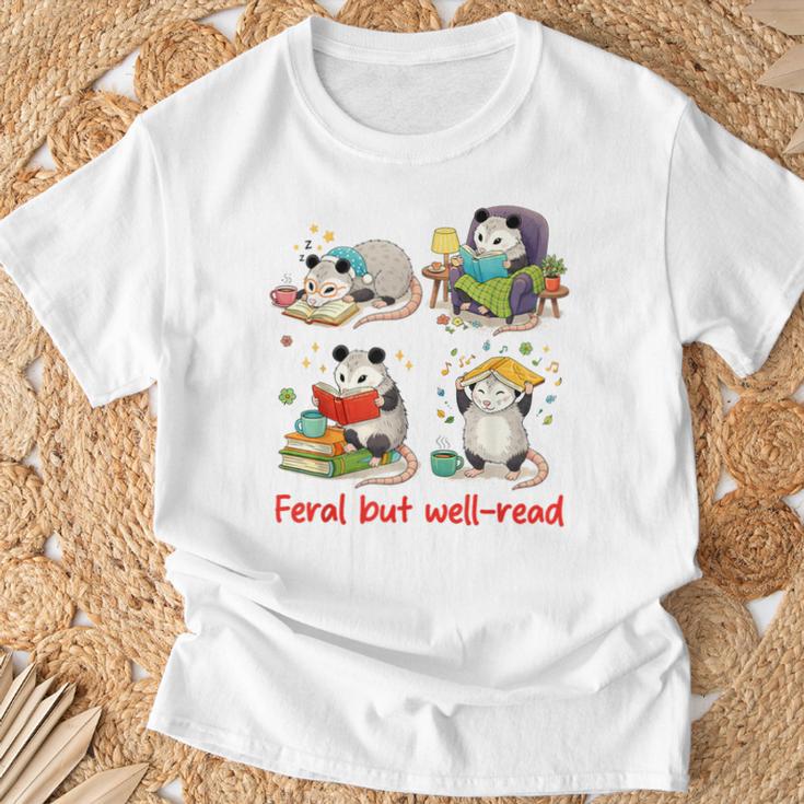 Book Lover Opossum Reading Squad Bookish Feral But Well-Read T-Shirt Gifts for Old Men