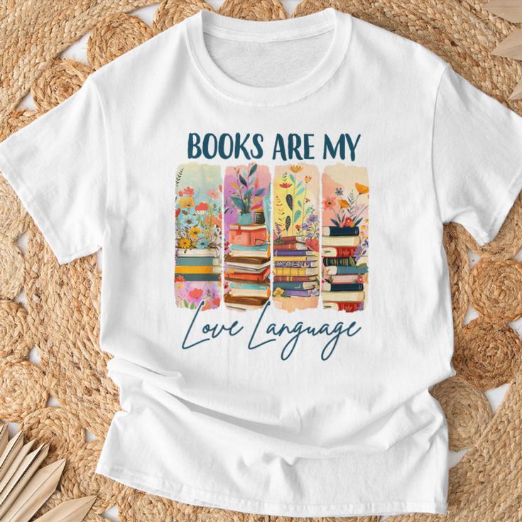 Book Lover Reading Brushstroke Books Are My Love Language T-Shirt Gifts for Old Men