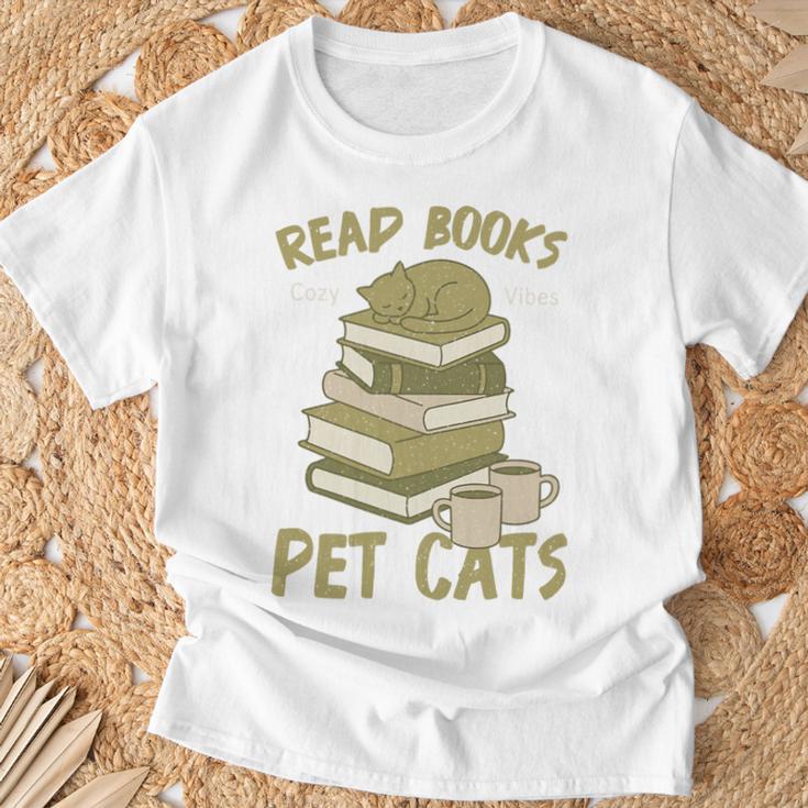Book Lover Women Read Books Pet Cats Premium Tri-Blend T-Shirt Gifts for Old Men