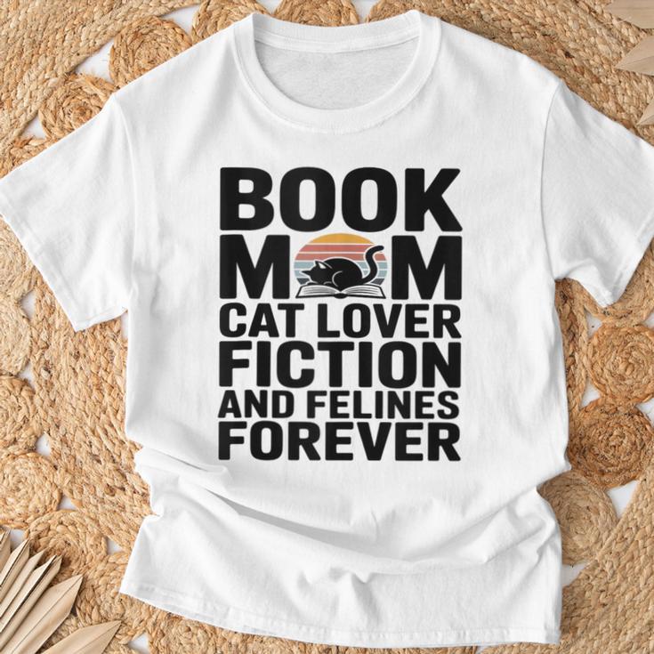 Book Mom Cat Lover Fiction And Felines Forever T-Shirt Gifts for Old Men