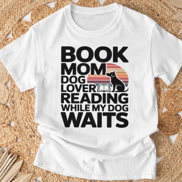 Book Mom Dog Lover Reading While My Dog Waits Premium Tri-Blend T-Shirt Gifts for Old Men
