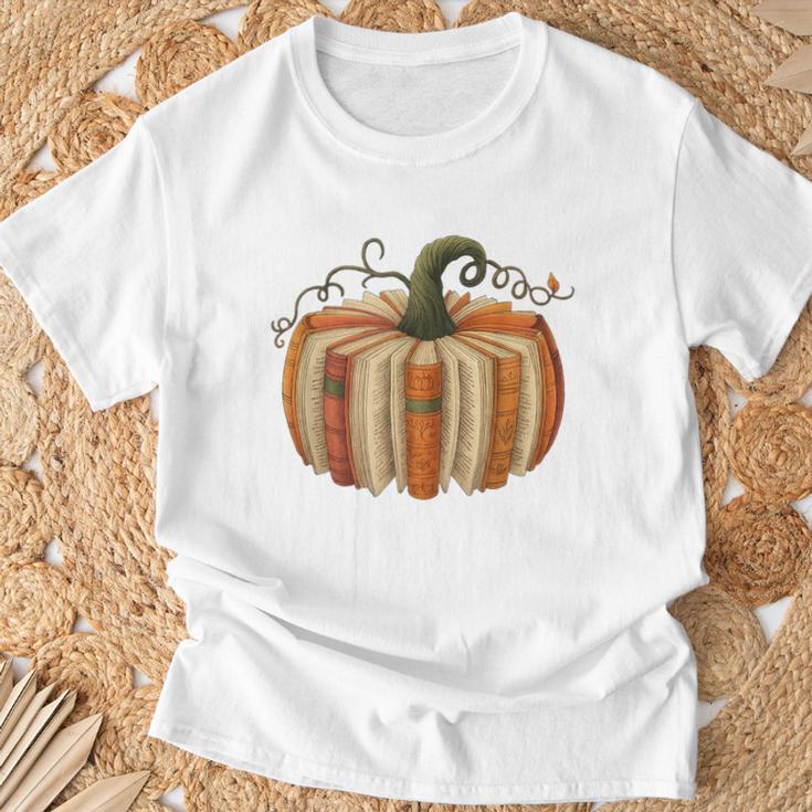 Book Pumpkin Autumn Halloween Literary Readers T-Shirt Gifts for Old Men