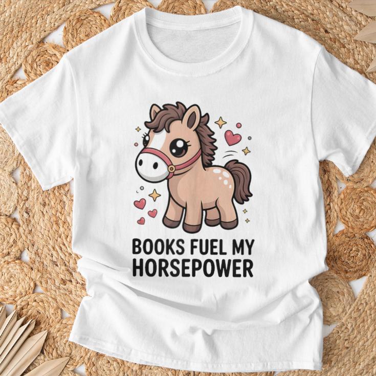 Books Fuel My Horsepower Cute Reading Pony T-Shirt Gifts for Old Men