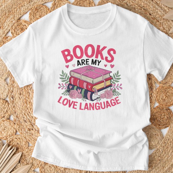 Books Are My Love Language Retro Bookworm Flowers Valentine T-Shirt Gifts for Old Men