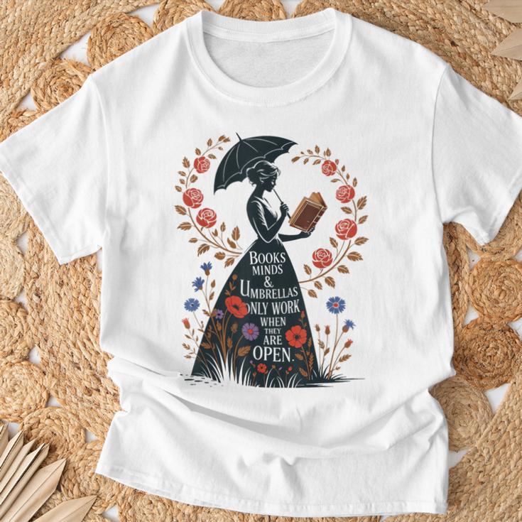 Books Minds Umbrellas Quote Reading Lover Vintage Reader T-Shirt Gifts for Old Men