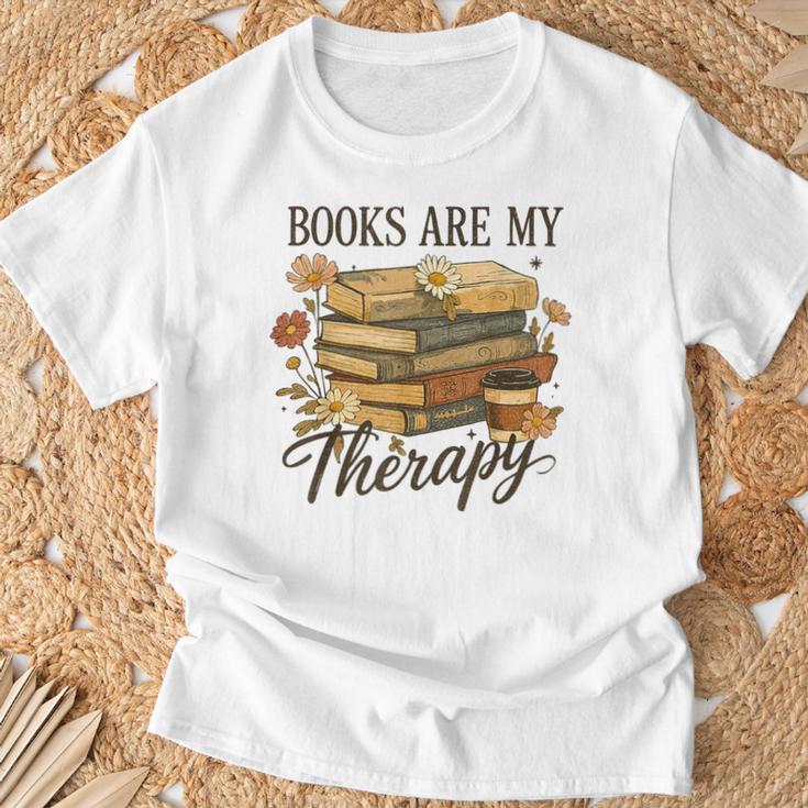 Books Are My Therapy Vintage Book Lover Daisy Art T-Shirt Gifts for Old Men