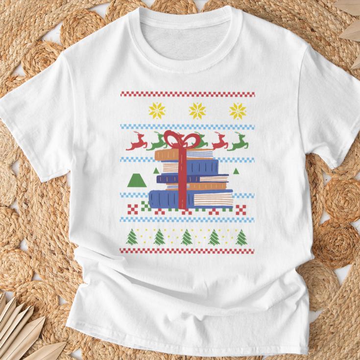 Books Reading Ugly Christmas Book Lover T-Shirt Gifts for Old Men