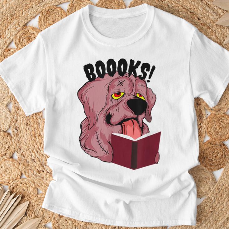 BOOOKS Zombie Dog Reading a Book Halloween Teacher For Men Women Kids T-Shirt Gifts for Old Men