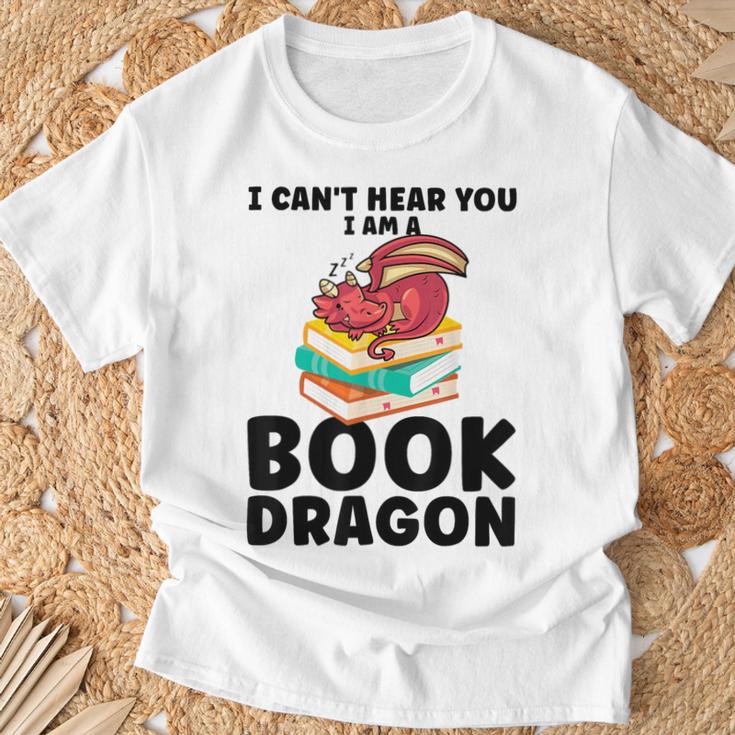 I Can't Hear You I Am a Book Dragon Reading Book T-Shirt Gifts for Old Men