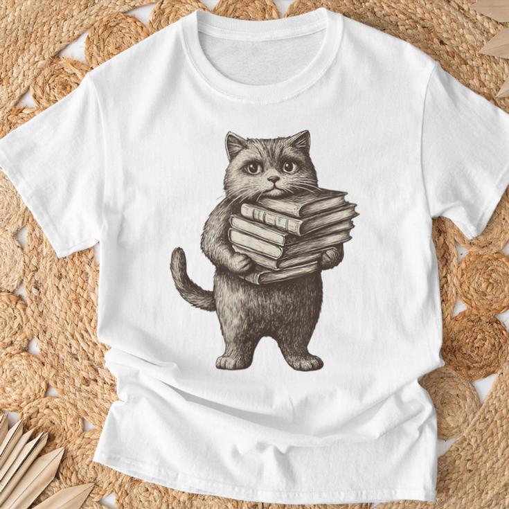 Cat Book Lover Reading Men Women Kids T-Shirt Gifts for Old Men