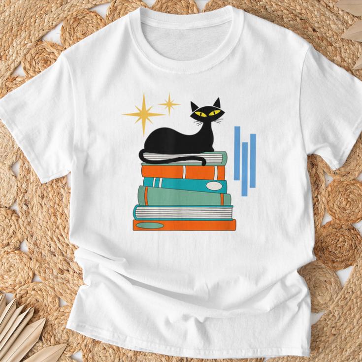 Cat And Books Retro Midcentury Mid Century Aesthetic T-Shirt Gifts for Old Men
