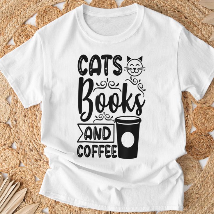 Cats Books And Coffee Kitty Cat Lover T-Shirt Gifts for Old Men
