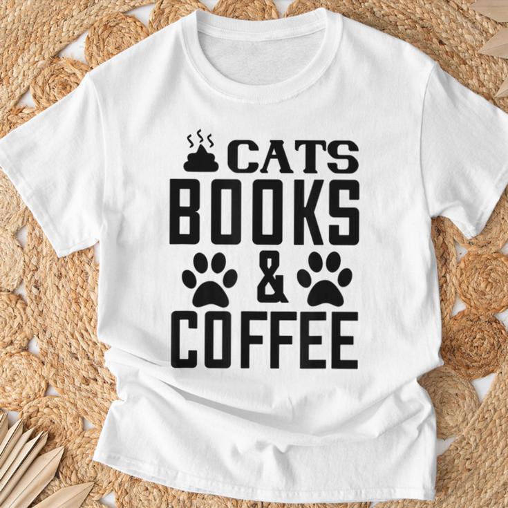 Cats Books And Coffee Reading T-Shirt Gifts for Old Men