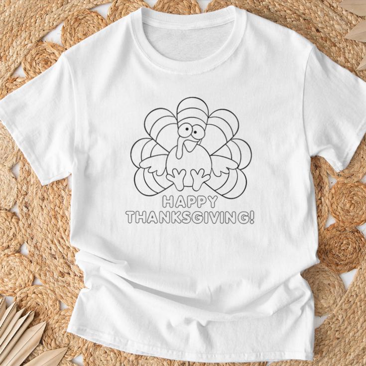 Coloring Book Style Blank Happy Thanksgiving Turkey T-Shirt Gifts for Old Men