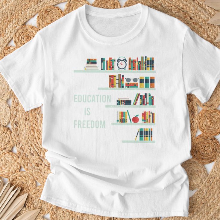 Cool Africa Education Is Freedom Library Book T-Shirt Gifts for Old Men