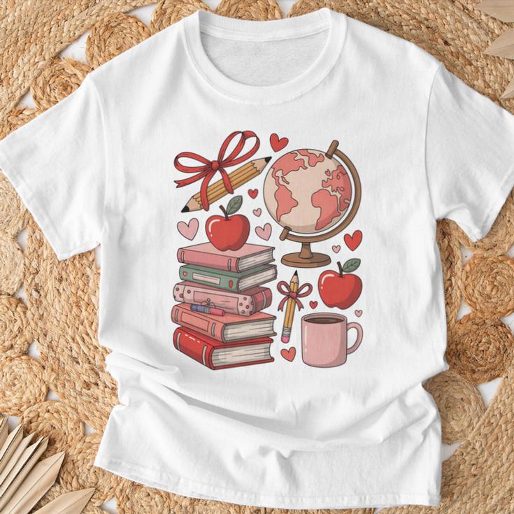 Coquette Teacher School Supplies Bows Books Globe Apple Cute T-Shirt Gifts for Old Men Coquette Teacher School Supplies Bows Books Globe Apple Cute T-Shirt Gifts for Old Men