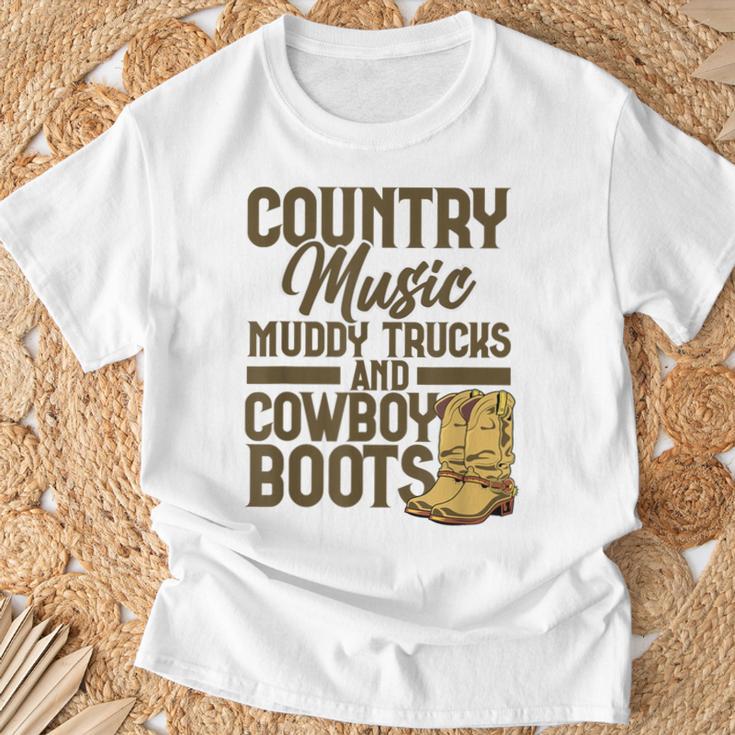 Country Music マディトラックとカウボーイブーツ ウェスタンusa Tシャツ 高齢者への贈り物