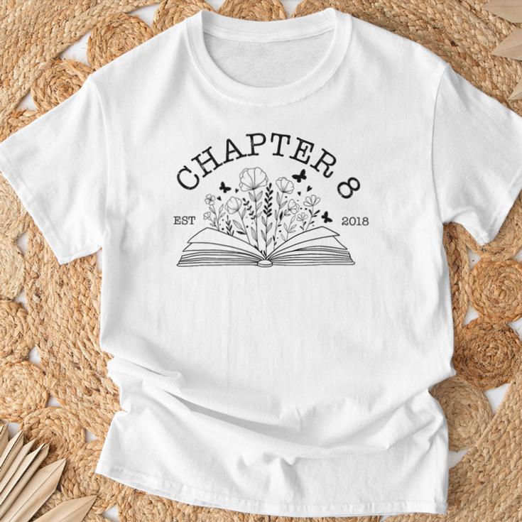 Cute 8th Birthday Chapter 8 Est 2018 Wildflower Book Lover T-Shirt Gifts for Old Men