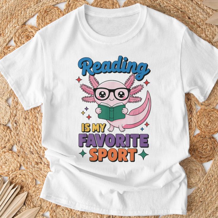 Cute Axolotl Reads Books Reading Is My Favorite Sport Book T-Shirt Gifts for Old Men